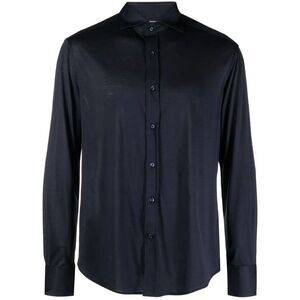 Brunello Cucinelli Men Silk And Cotton Jersey Shirt With Spread Collar